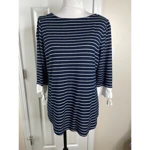 Charter Club Womens Knit Shirt Size XL Blue White Stripe 3/4 Sleeve Faux Layer